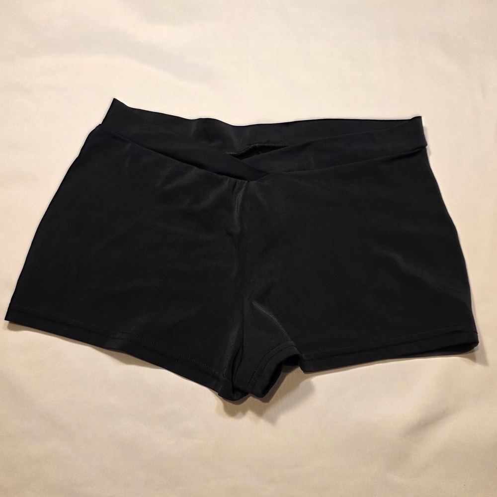 Balera Womens M Black Crossover V-Waist Athletic Booty Shorts Dance Ballet Yoga